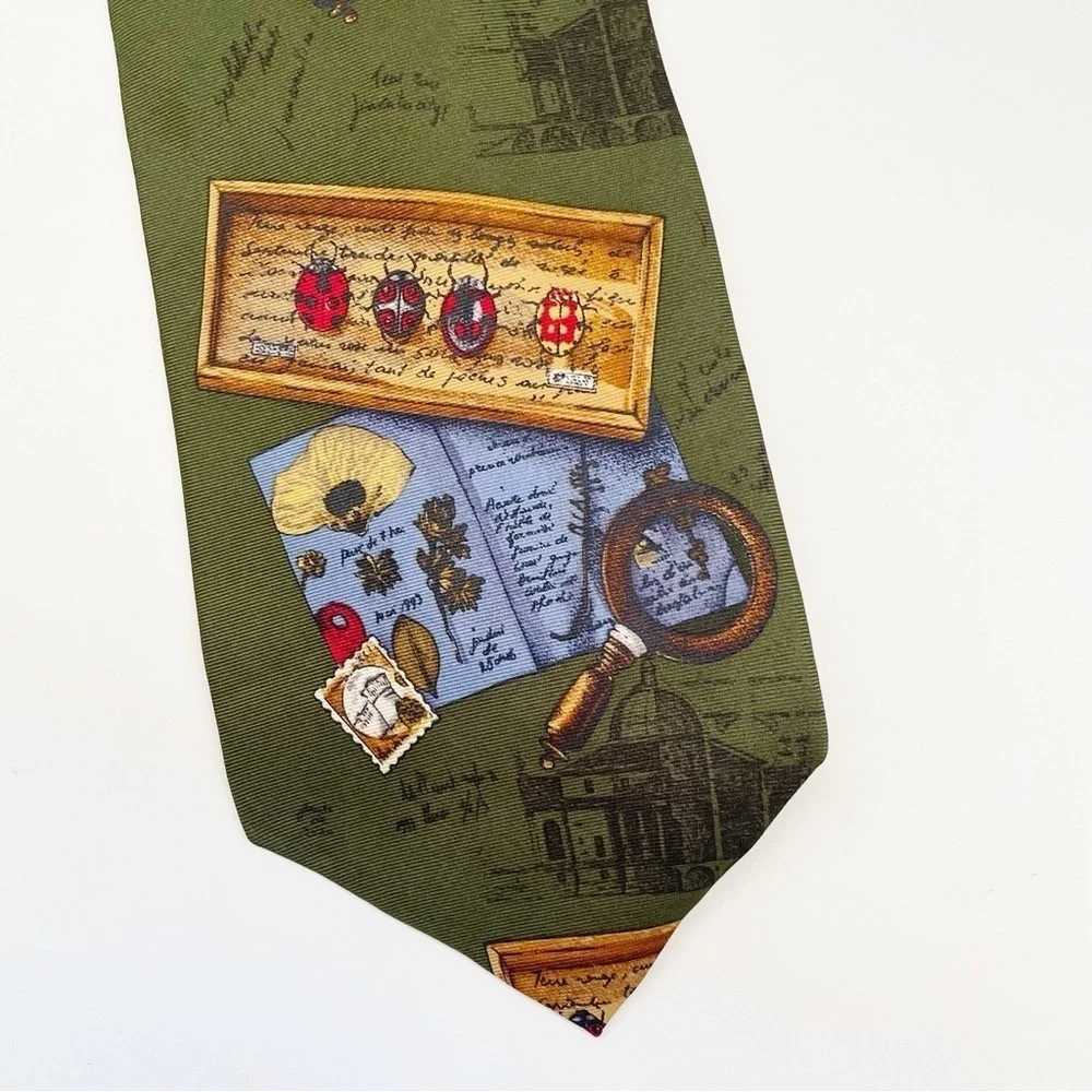 Vintage novelty Silk tie geography teacher history travel biology science artsy
